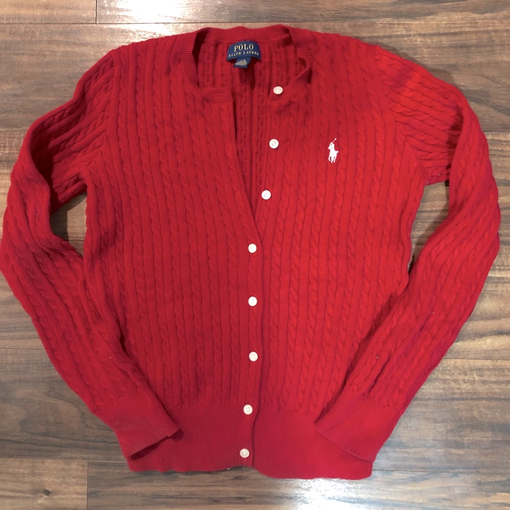 Girls Ralph Lauren Red Cardigan Sweater Size L